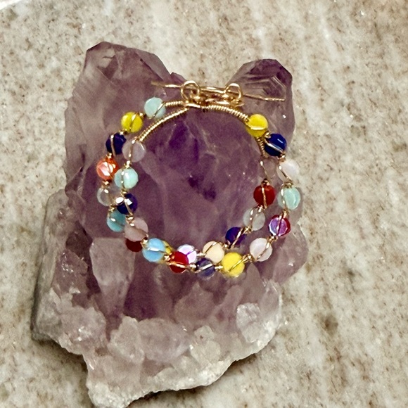 Wire Wrapped Multi-Color Hoop Earrings - Picture 2 of 7